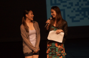 Ms. Wexler presenting Sage Mendiola-Flores ‘25 with the Leadership Award at the 2024 Dance Showcase.